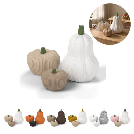 Juego de calabazas decorativas 3 uds.: butternut y 2 acanaladas, 11,9 cm, PLA – beige