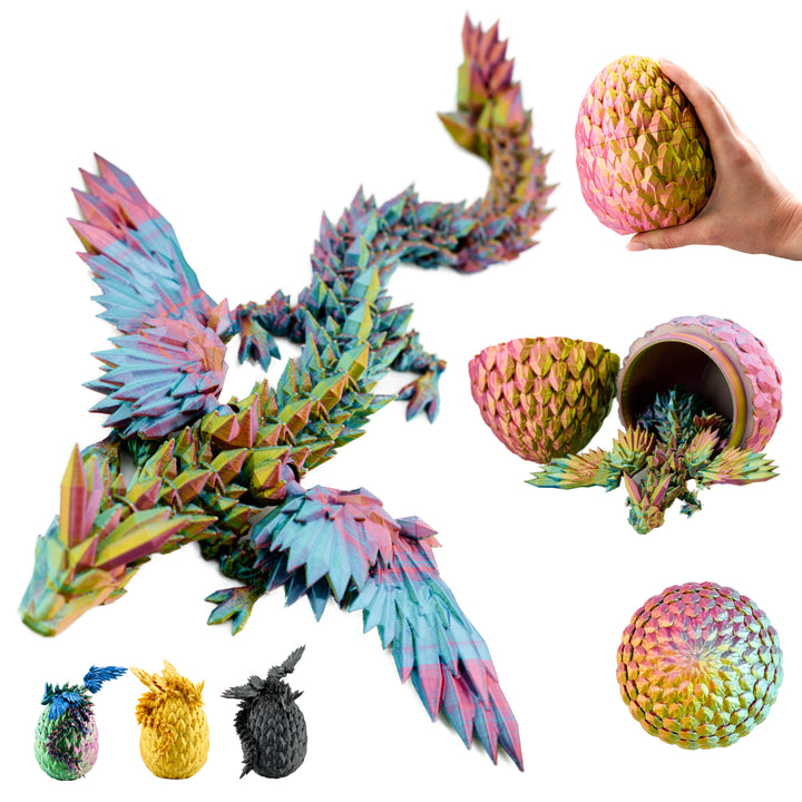 3D Winged Dragon in Egg – Movable Figure (23 cm) – Red-Yellow-Green #c:red-yellow-green