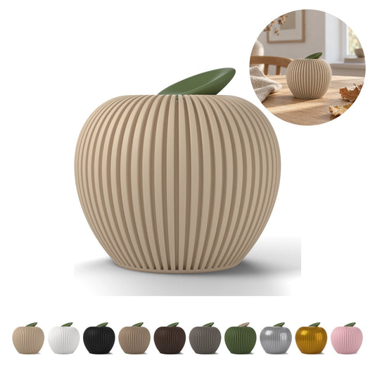 Decorative Apple 7,7 cm with Leaf, Autumn Table Decor in PLA – Beige