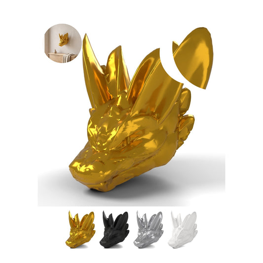 Dragon Head Wall Mount Easter 9,9 cm, Easter Fantasy Trophy, PLA – Silk Gold