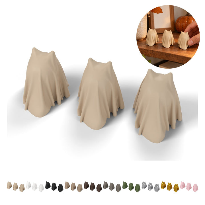 Halloween szellem figura cica alakban 3 db, 4 cm, PLA – bézs