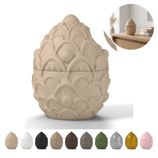 Ékszerdoboz sárkánytojás 13,8 cm, keksz pikkelyek, 3D nyomtatott PLA – Beige