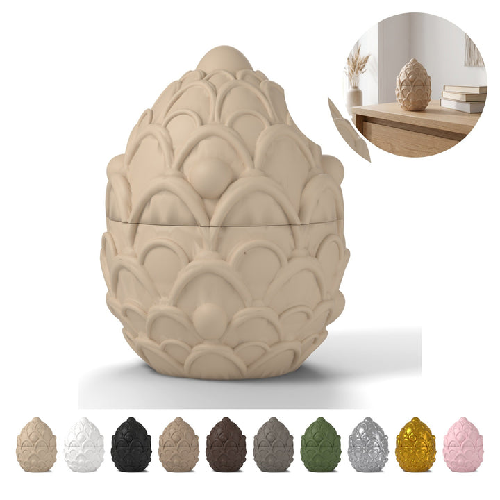 Ékszerdoboz sárkánytojás 13,8 cm, keksz pikkelyek, 3D nyomtatott PLA – Beige