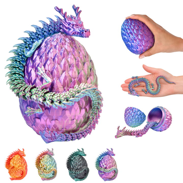 Chinese Dragon in Egg – Collectible Figure (30 cm) – Blue-Green-Violet #c:blue-green-violet