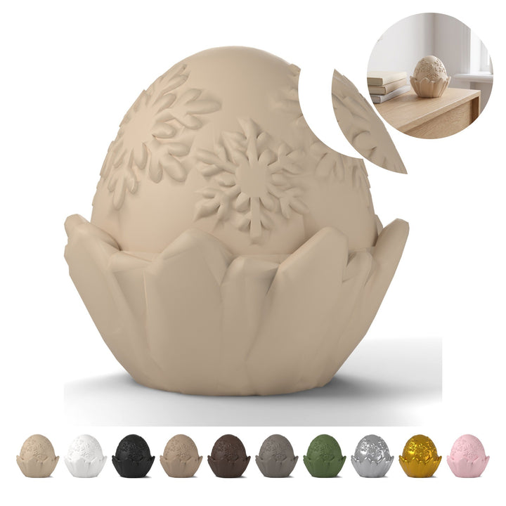Boîte à bijoux œuf de dragon 6,4 cm, flocons de neige, impression 3D PLA – beige