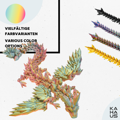 3D Winged Dragon Figure – Poseable Fantasy Sculpture (11 cm) – Red-Yellow-Green #c:red-yellow-green