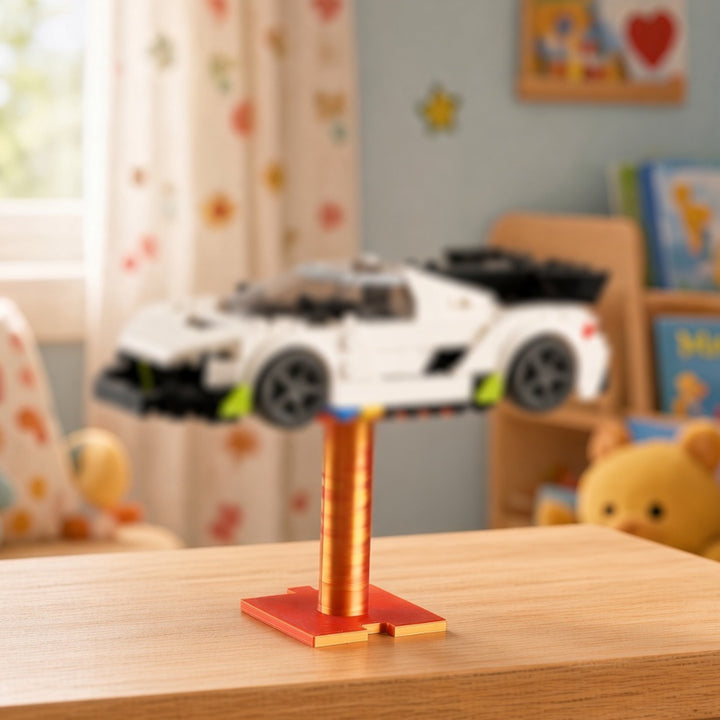 Car Display Stand Set of 3, Modular Rack for Model Cars, 3D Printed – Red-Gold