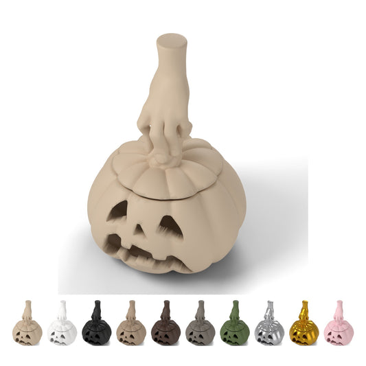 Bol pentru bomboane dovleac de Halloween cu capac mână, Ø 10,2 cm, PLA – bej