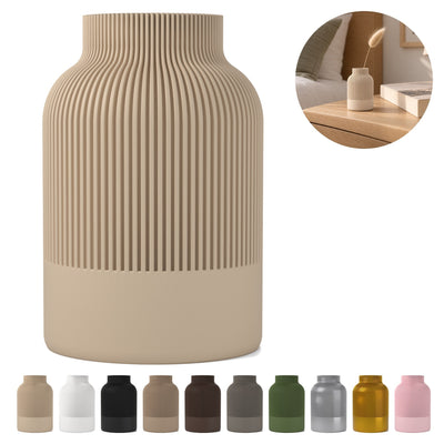 Jarrón decorativo Japandi de 9,6 cm, estriado de PLA – Beige