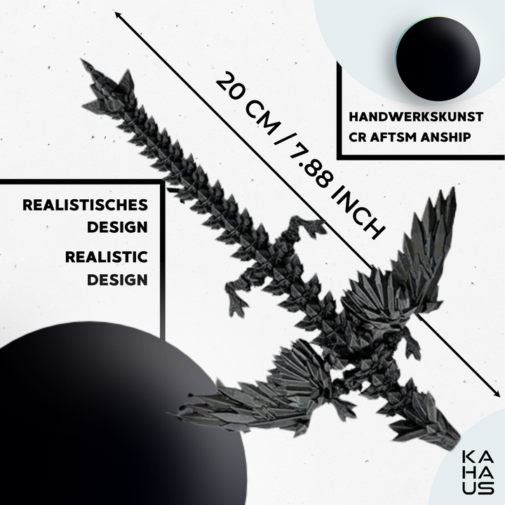 3D Winged Dragon Figure – Poseable Fantasy Sculpture (20 cm) – Black #c:black