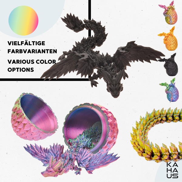 Dragones alados 3D en huevos – pack de 4 (azul, rojo, oro, negro)