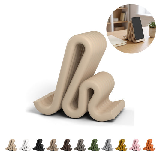 Soporte para móvil de 9,6 cm, perfil ondulado de PLA, para escritorio – Beige