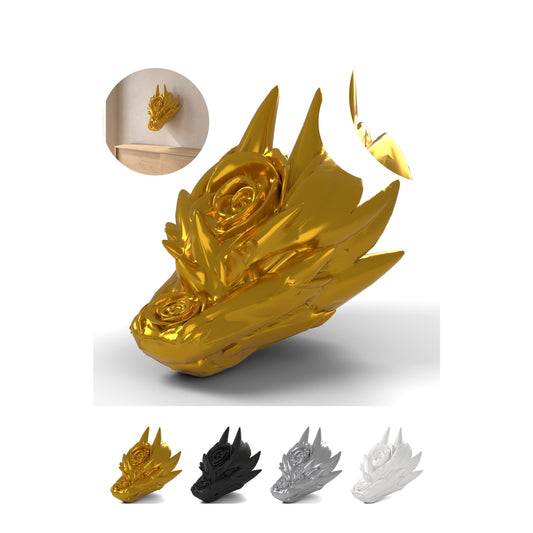 Dragon Head Wall Mount Rose 8,5 cm, Rose Motif, PLA – Silk Gold