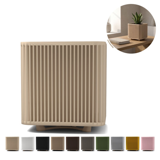 Obal na květináč čtvercový na nožkách vroubkovaný japandi 11,9 cm, 3D tisk – Beige