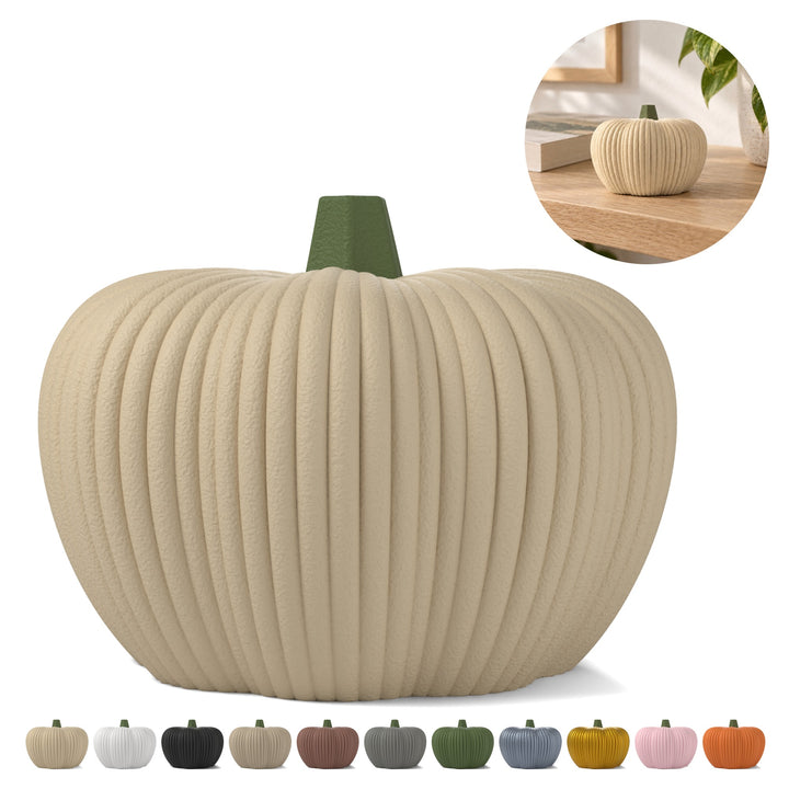 Calabaza decorativa estriada, adorno otoñal de PLA, impresión 3D – Beige