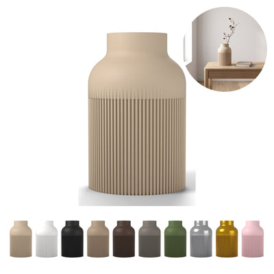 Vază decorativă Hiku Japandi 17,6 cm, striată din PLA – bej