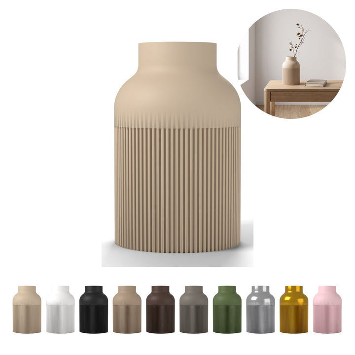 Vază decorativă Hiku Japandi 17,6 cm, striată din PLA – bej