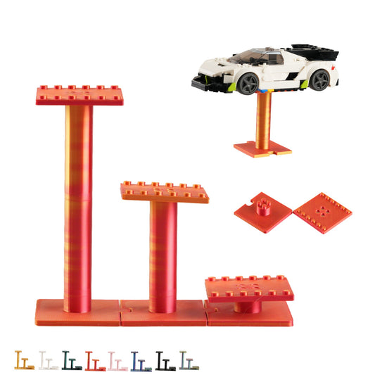Car Display Stand Set of 3, Modular Rack for Model Cars, 3D Printed – Red-Gold