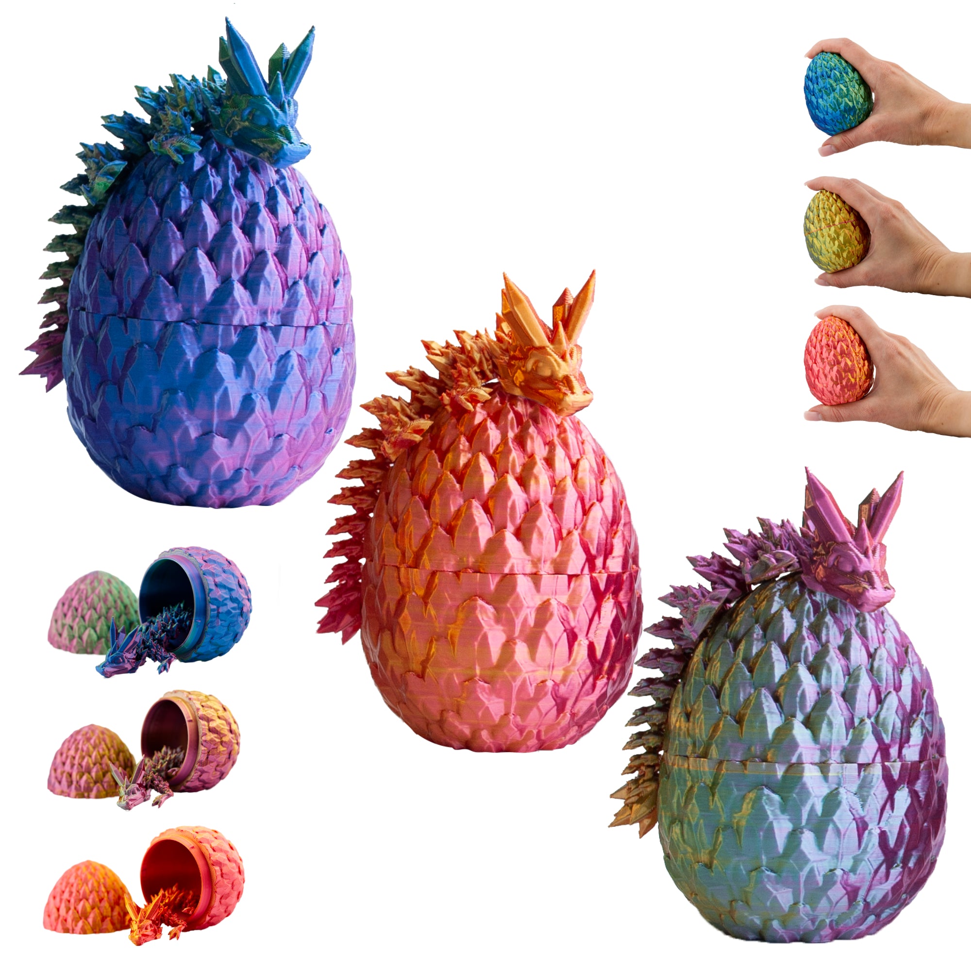 3-Pack 3D Baby Dragon in Egg – Baby Dragon Figure in Egg Set | 3-Pack Large Eggs | Multicolor Hatching Surprise Dragon | Movable Fantasy Toy & Collectible Figure for Kids
