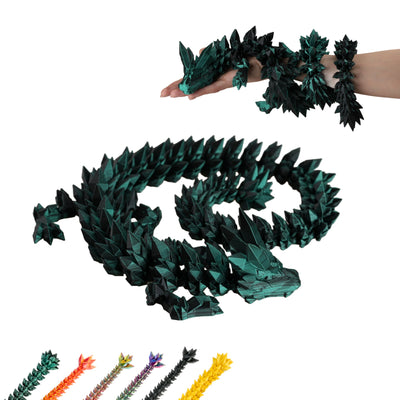 Grote beweegbare draak 3D-print, flexi draak PLA, 80 cm lang – zwart-groen