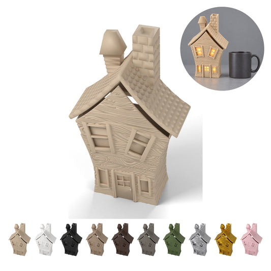 Halloween spookhuis voor LED-theelicht, hoogte 20,4 cm, PLA – Beige