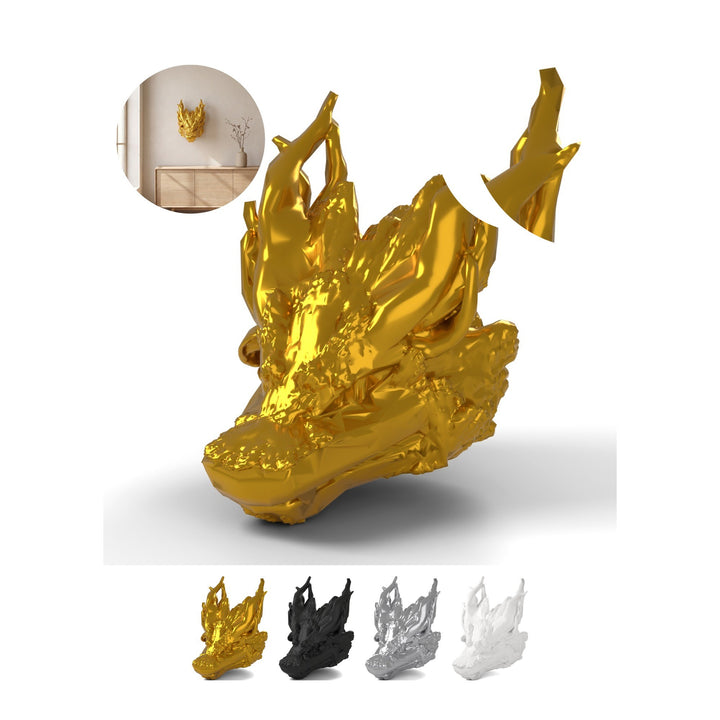 Dragon Head Wall Mount Woodland 10,2 cm, Woodland Motif, PLA – Silk Gold