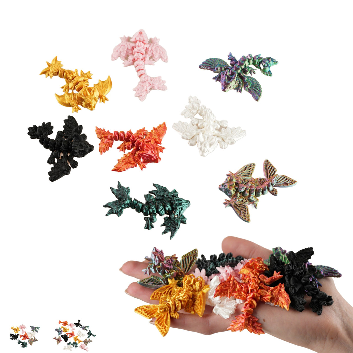 Fidget Dragon Toy for Adults 14+, Flexible 3D Printed Articulated Dragon, Mini 8-Pack PLA – mix