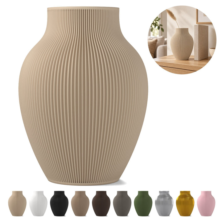 Jarrón decorativo Tayo — 18 cm, PLA, para flores secas – Beige