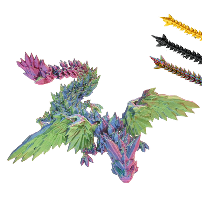 3D Winged Dragon Figure – Poseable Fantasy Sculpture (11 cm) – Blue-Green-Violet #c:blue-green-violet