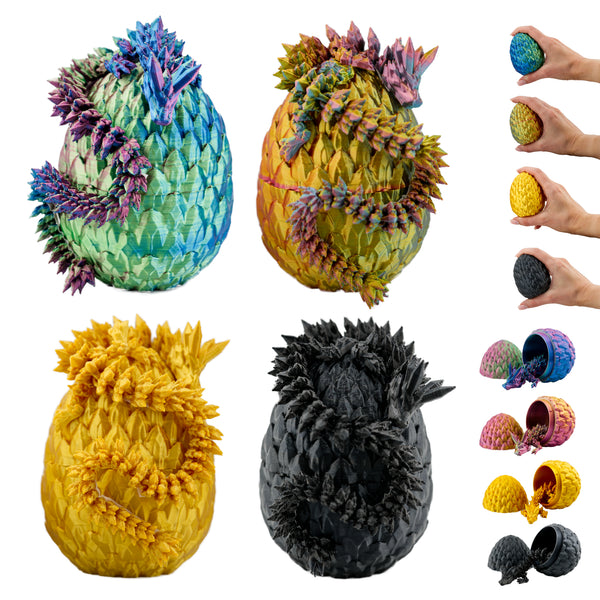 3D Dragons in Egg with Wings – 4-Pack Hatching Fantasy Dragon Figures 7–11 cm | Colorful Eggs with Dragons | Blue, Red, Gold & Black | Magical Gift for Kids Aged 3+
