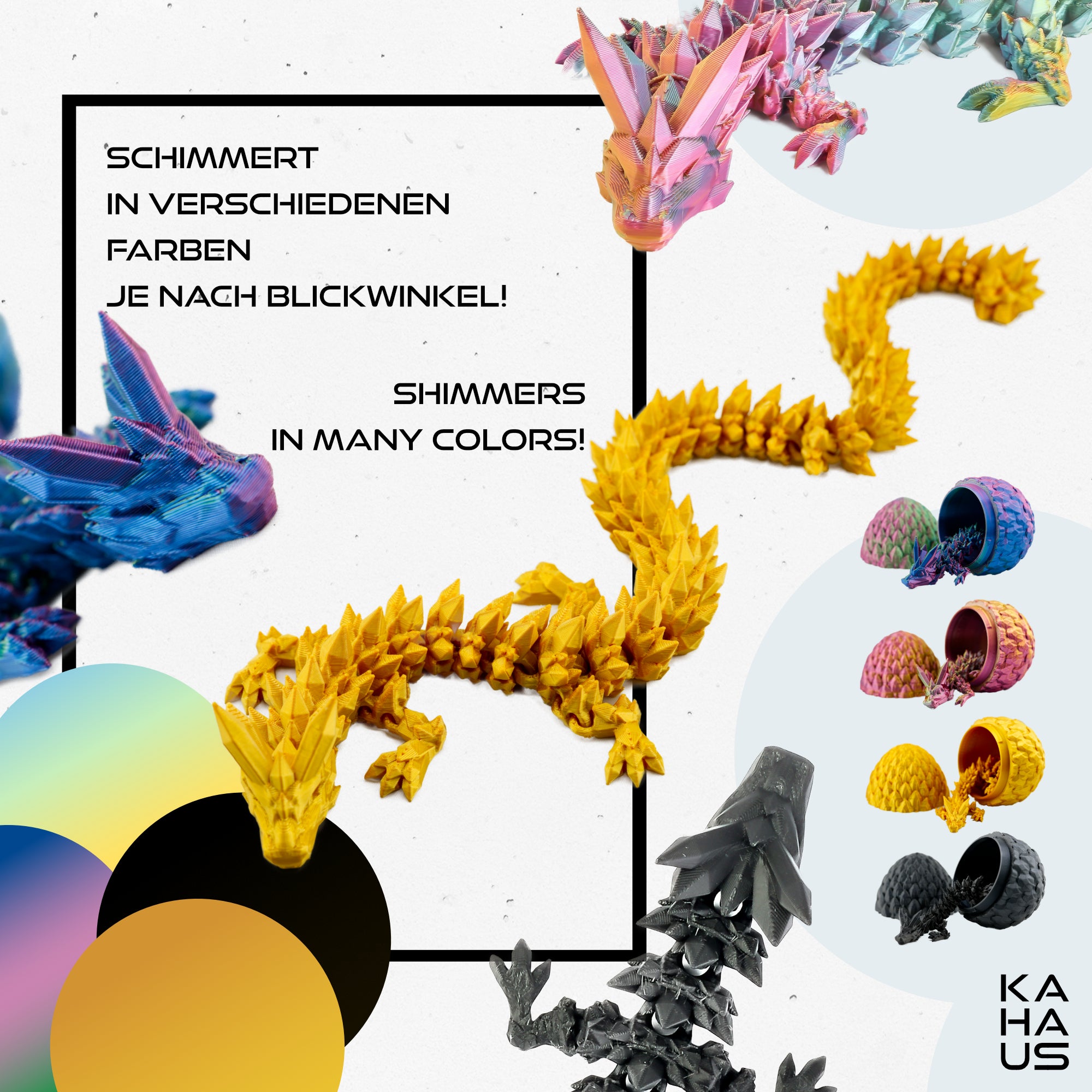 3D Dragons in Egg with Wings – 4-Pack Hatching Fantasy Dragon Figures 7–11 cm | Colorful Eggs with Dragons | Blue, Red, Gold & Black | Magical Gift for Kids Aged 3+