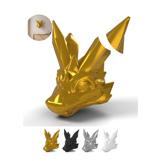 Dragon Head Wall Mount, Baby Dragon Crystal 12,1 cm, Crystal Trophy, PLA – Silk Gold