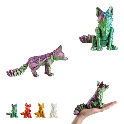 Flexi Fox 19 cm, 3D Printed Articulated Fox Figure, Desk Fidget Toy – Blue-Green-Violet