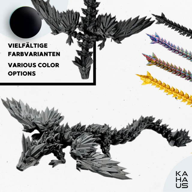 3D Winged Dragon Figure – Poseable Fantasy Sculpture (20 cm) – Black #c:black