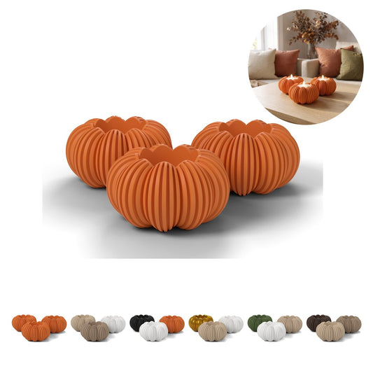 Suport lumânare dovleac, set de 3, 4,6 cm, PLA, imprimare 3D, lumânări LED – portocaliu
