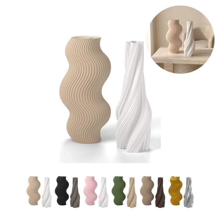 Sada 2 dekorativních váz z PLA, žebrované, do 18,4 cm, 6 barevných mixů – Beige