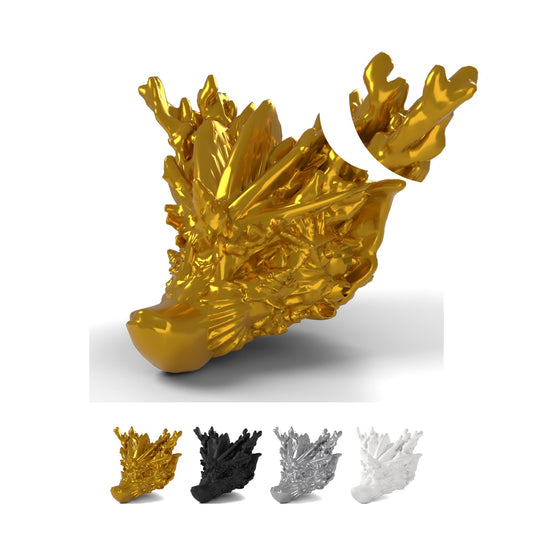 Dragon Head Wall Mount Coral 9 cm, Coral Reef Fantasy Trophy, PLA – Silk Gold