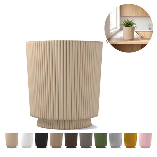 Květináč s podmiskou 10,2 cm, odtokové otvory, vroubkovaný, 3D tisk z PLA – Beige