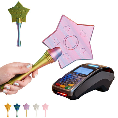 Baghetă magică suport card contactless 30 cm, stea EDC, silk PLA – roșu-galben-verde