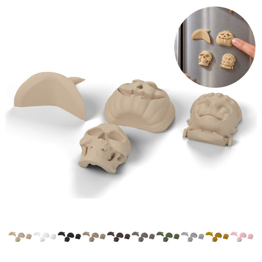 Magnetky na chladničku Halloween, 4 vzory, PLA, 4,1 × 3,6 cm – béžová
