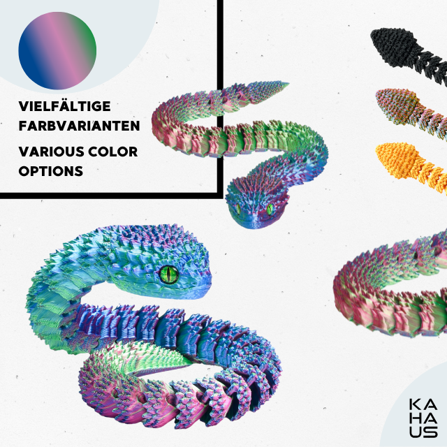 3D Snake Figure – Realistic Articulated Collectible (27 cm) – Blue-Green-Violet #c:blue-green-violet