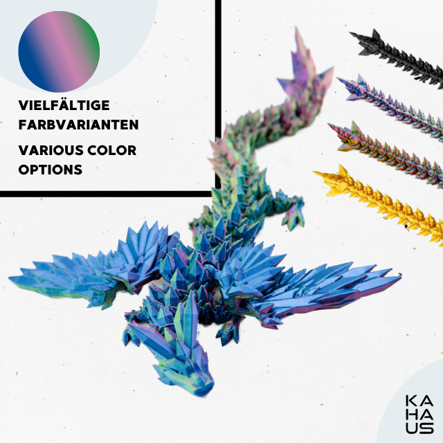 3D Winged Dragon Figure – Poseable Fantasy Sculpture (20 cm) – Blue-Green-Violet #c:blue-green-violet