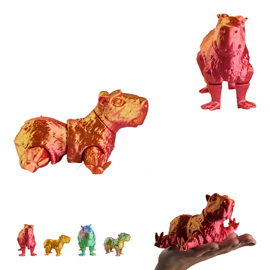 Flexi capibara 15 cm, beweegbaar capibara-figuur uit de 3D-printer, fidget – rood-goud