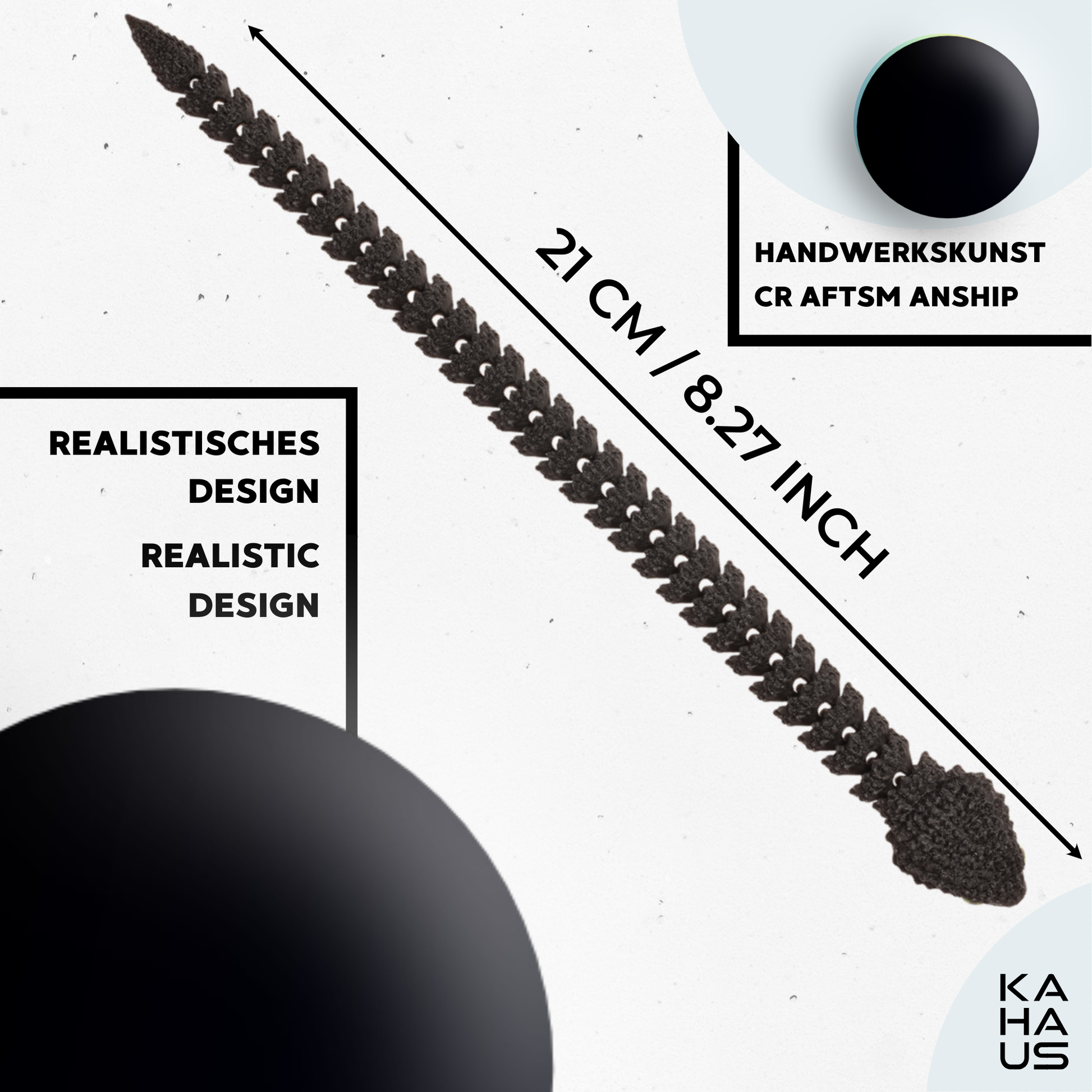 3D Snake Figure – Realistic Articulated Collectible (21 cm) – Black #c:black