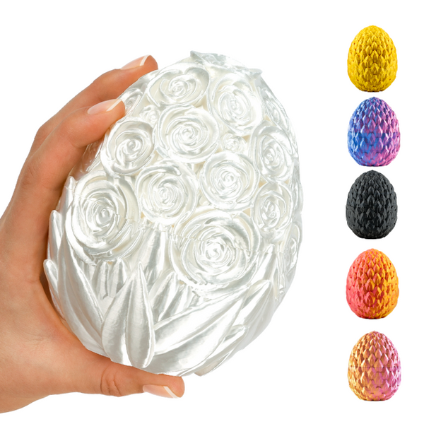 Decorative 3D Egg – White with Flower (12 cm)
