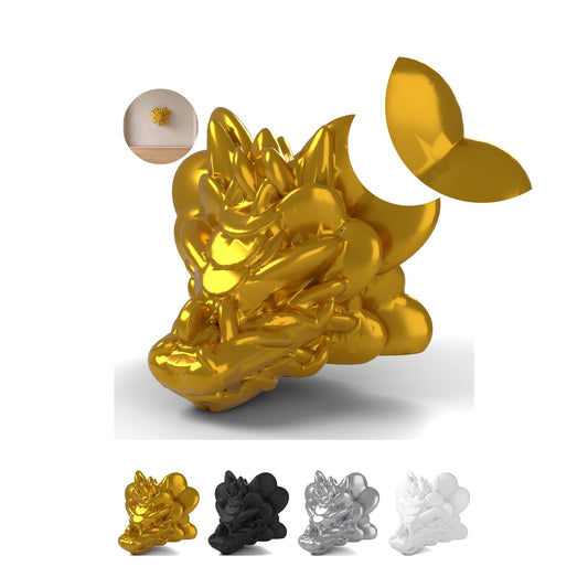 Dragon Head Wall Mount Clover 7,6 cm, Lucky Clover Fantasy Trophy, PLA – Silk Gold