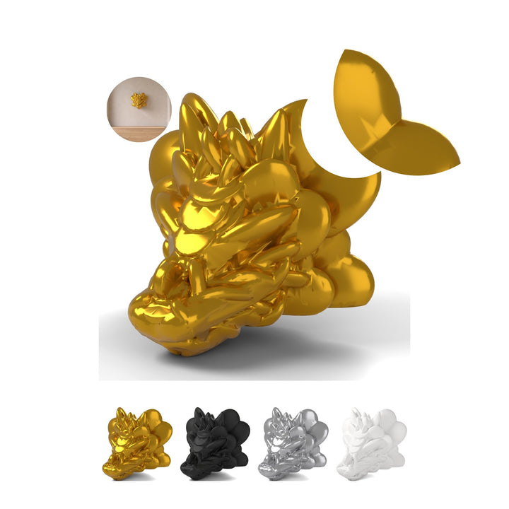 Dragon Head Wall Mount Clover 7,6 cm, Lucky Clover Fantasy Trophy, PLA – Silk Gold