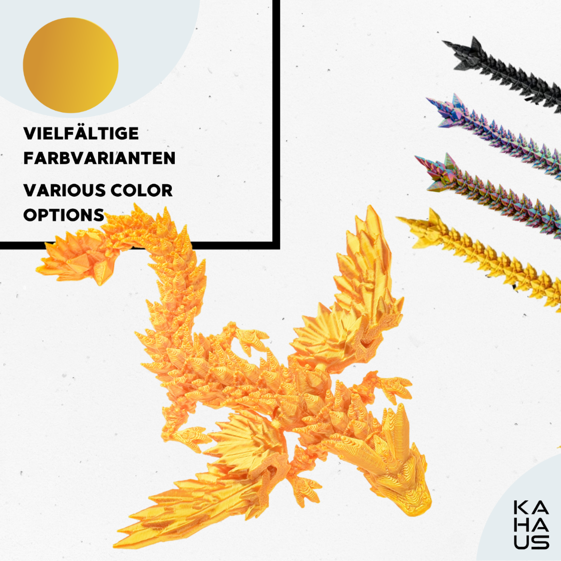 3D Winged Dragon Figure – Poseable Fantasy Sculpture (11 cm) – Gold #c:gold