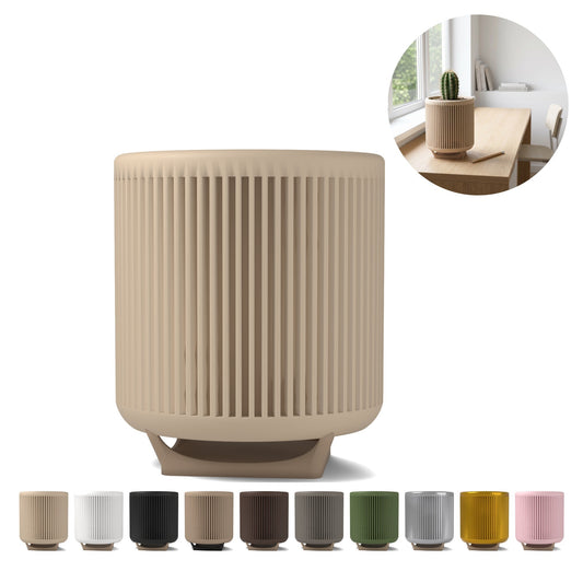 Plant Pot Cover Ribbed Mid-Century 9,4 cm on Tripod Legs, 3D Printed PLA – Beige