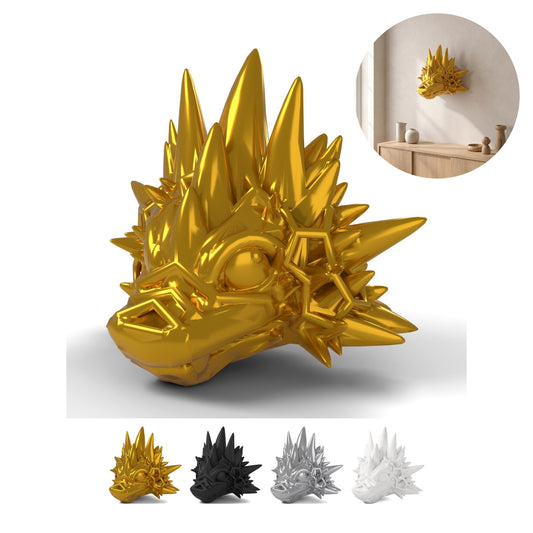 Baby Dragon Head Wall Mount Void Sea 11 cm, Cosmic Deep Sea Trophy, PLA – Silk Gold